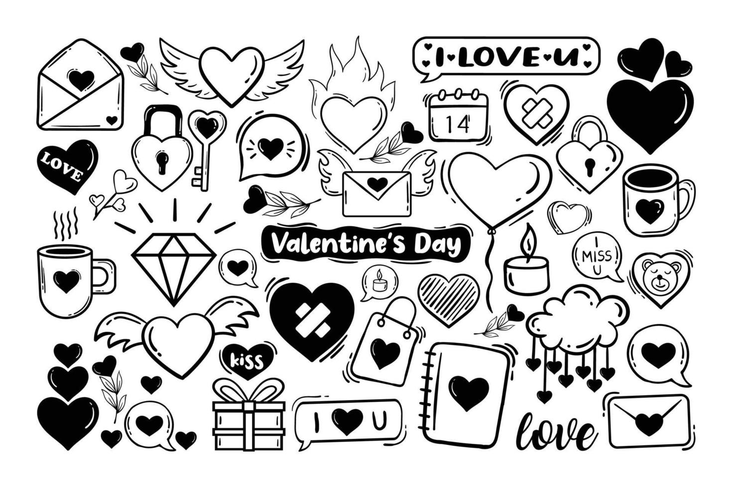 Doodle valentines day element collection Free Vector