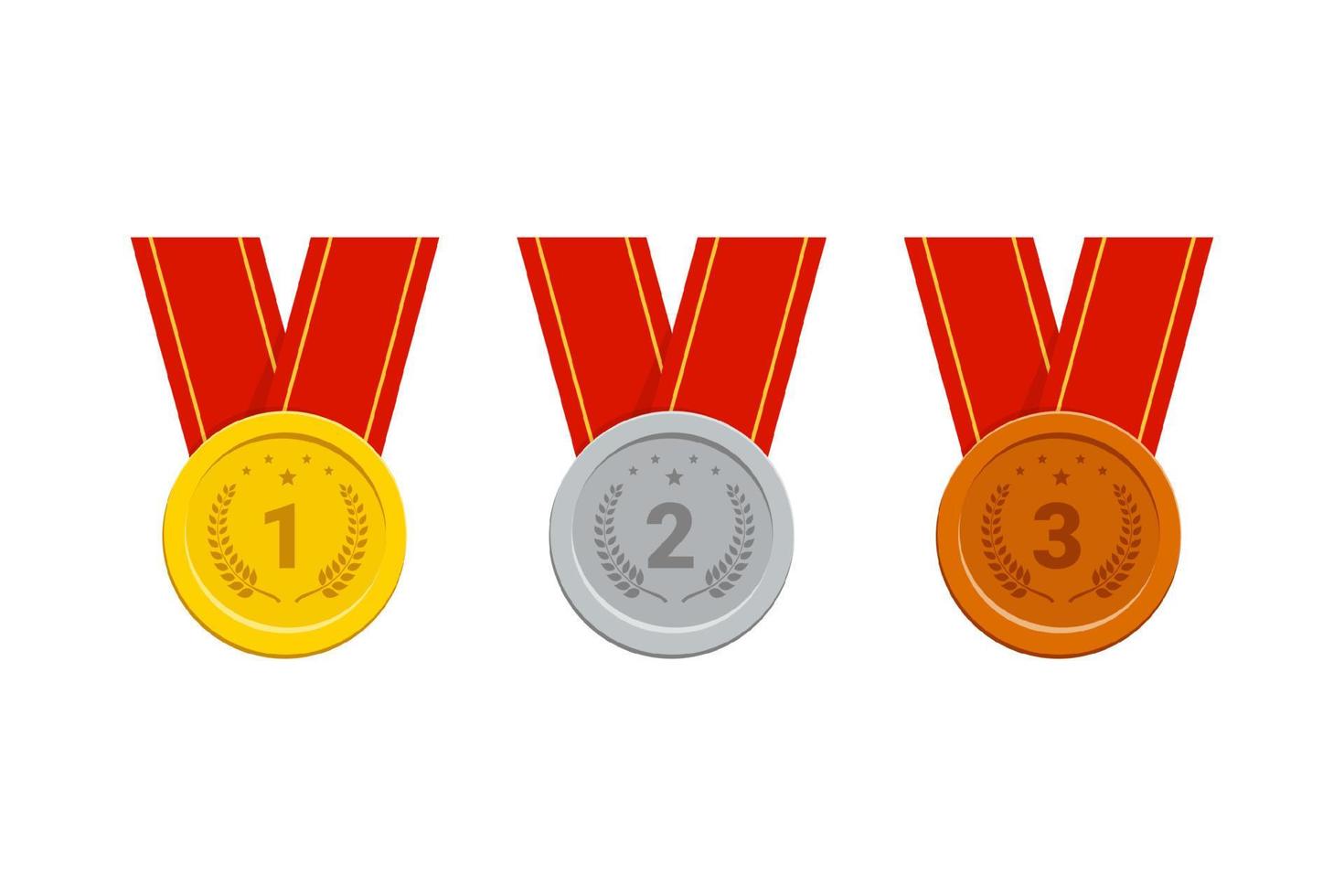 Gold silver bronze medal. Game winner prize medal icons vector illustration.