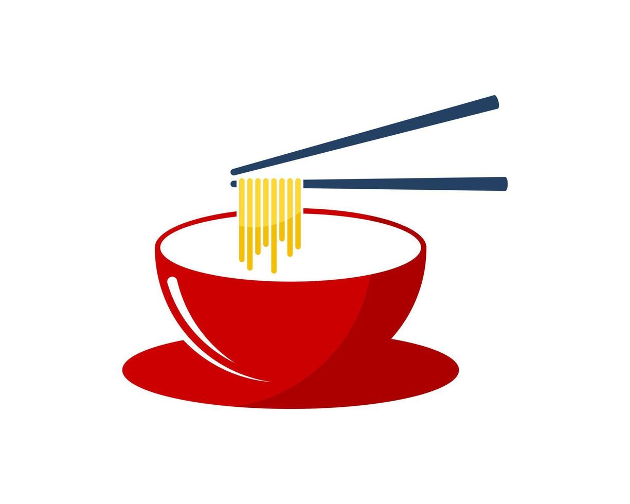Red bowl with chopstick and noodles vector