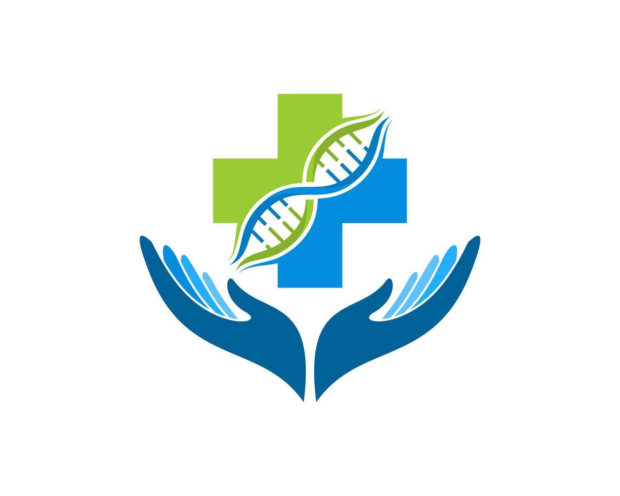 Hand care with medical cross and DNA symbol vector