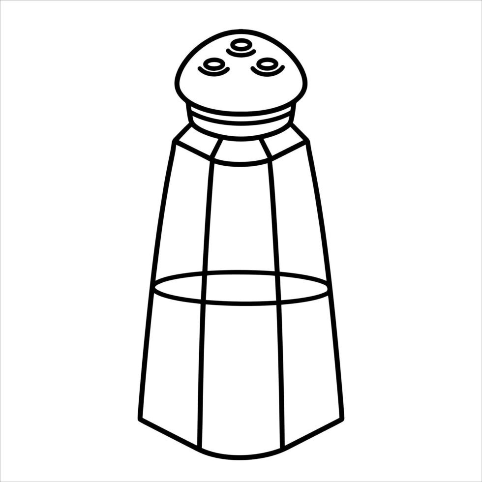 Spice jar - salt or pepper vector icon. Hand-drawn illustration isolated on white background. A sketch of a glass salt shaker with holes for pouring out. Monochrome culinary doodle, condiment bottle.