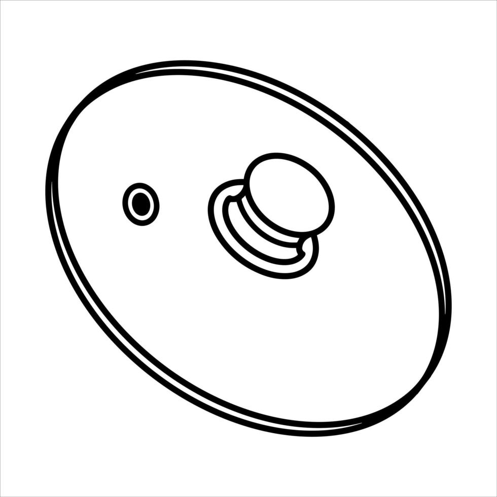 Lid vector icon. Hand-drawn simple illustration isolated on white background. Kitchen tool - a cover for a frying pan, saucepan, pot, dishes. A culinary sketch, a glass object with a plastic handle.