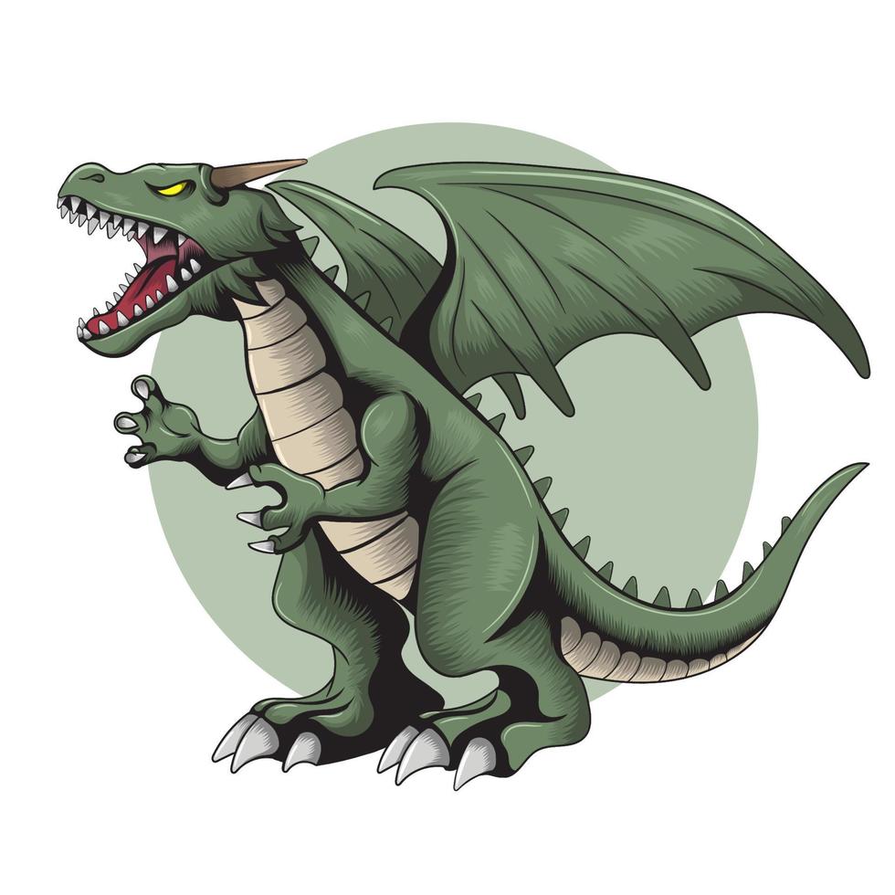 Ilustración de vector de dragón verde enojado