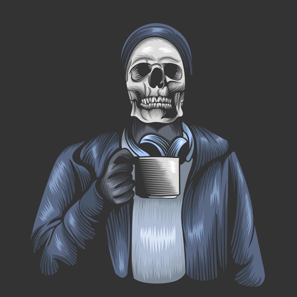 vector illustration of a person who becomes a skull after drinking