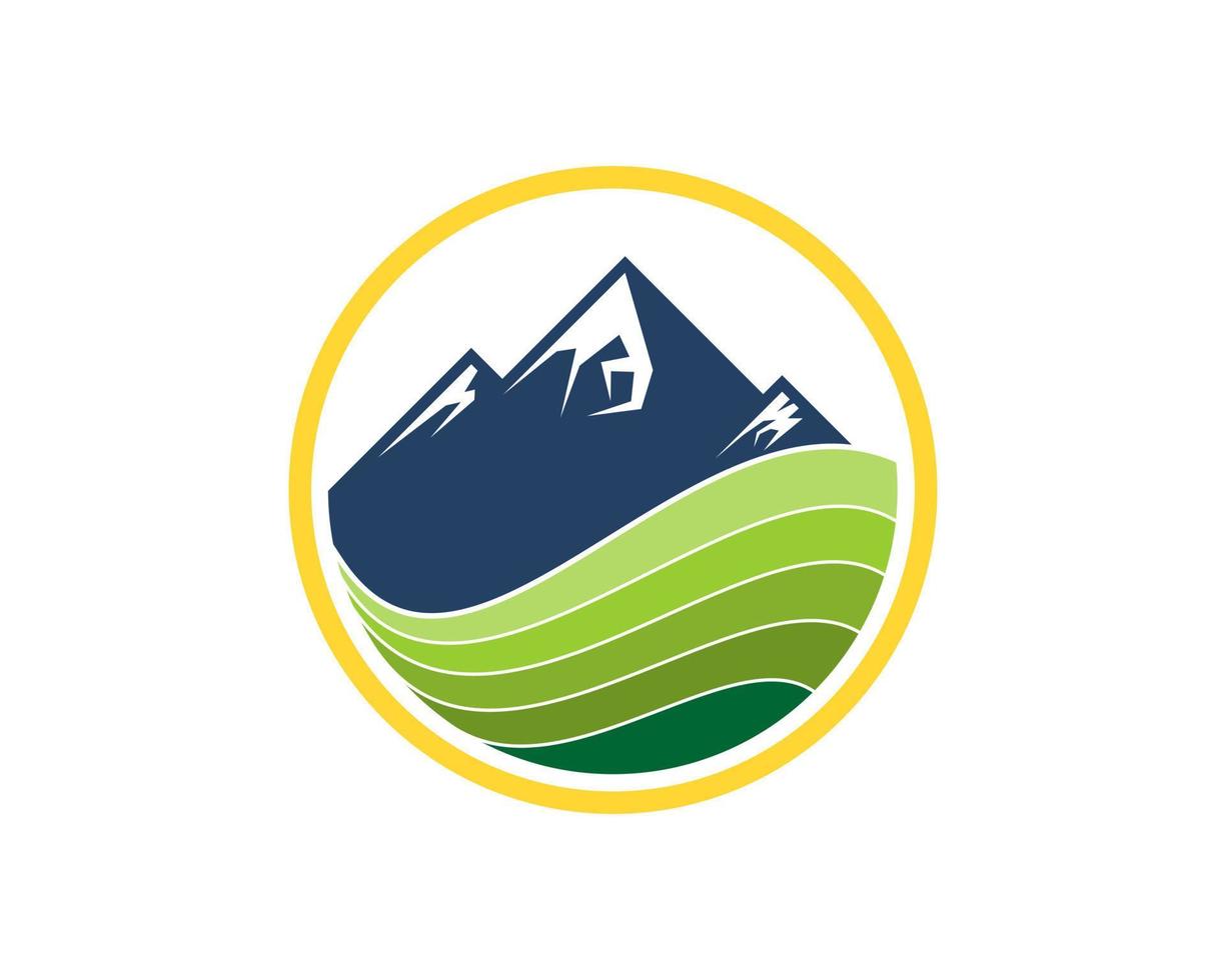 Yellow circle shape with nature farm and mountain vector