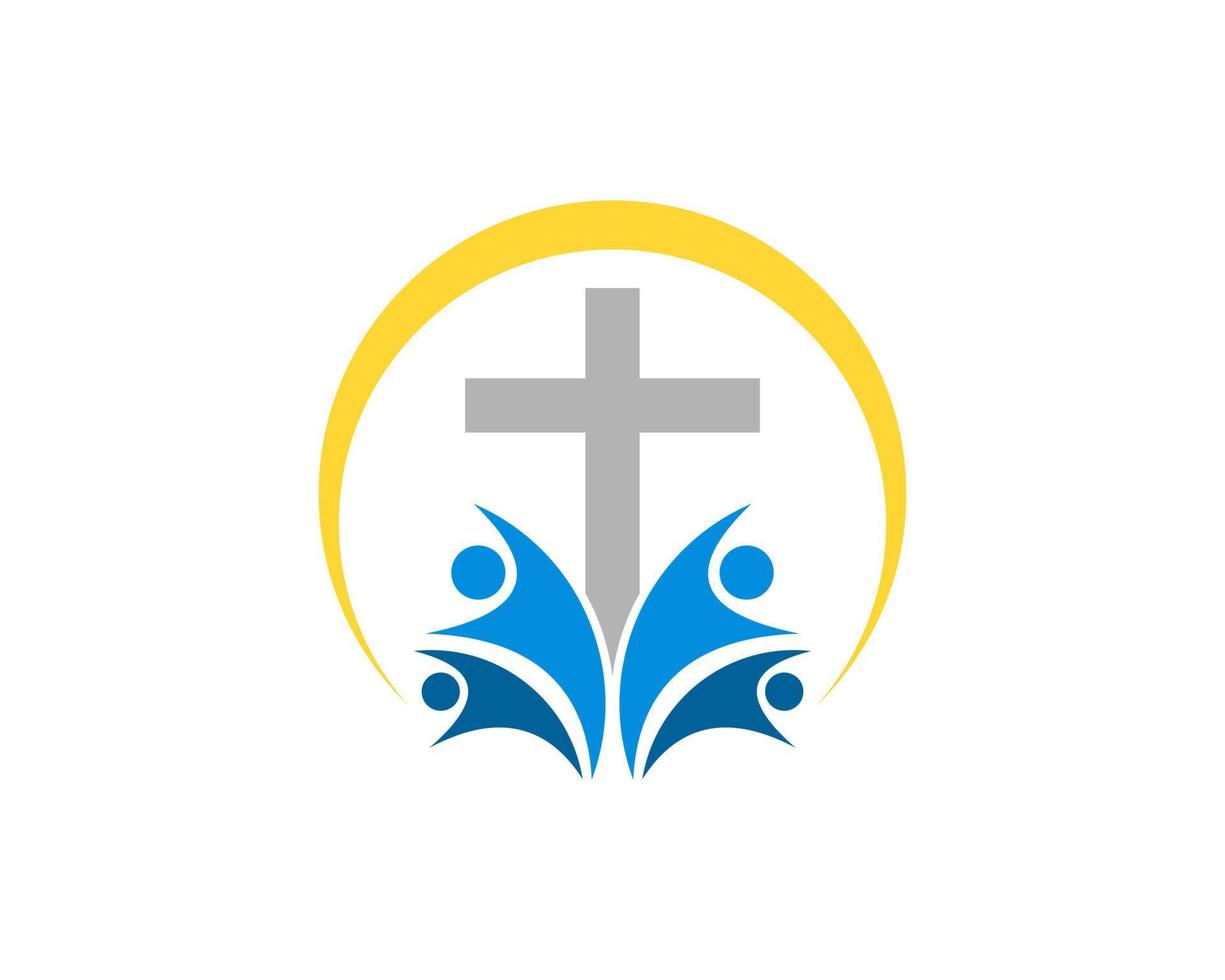 Happy family with religion cross with yellow swoosh vector