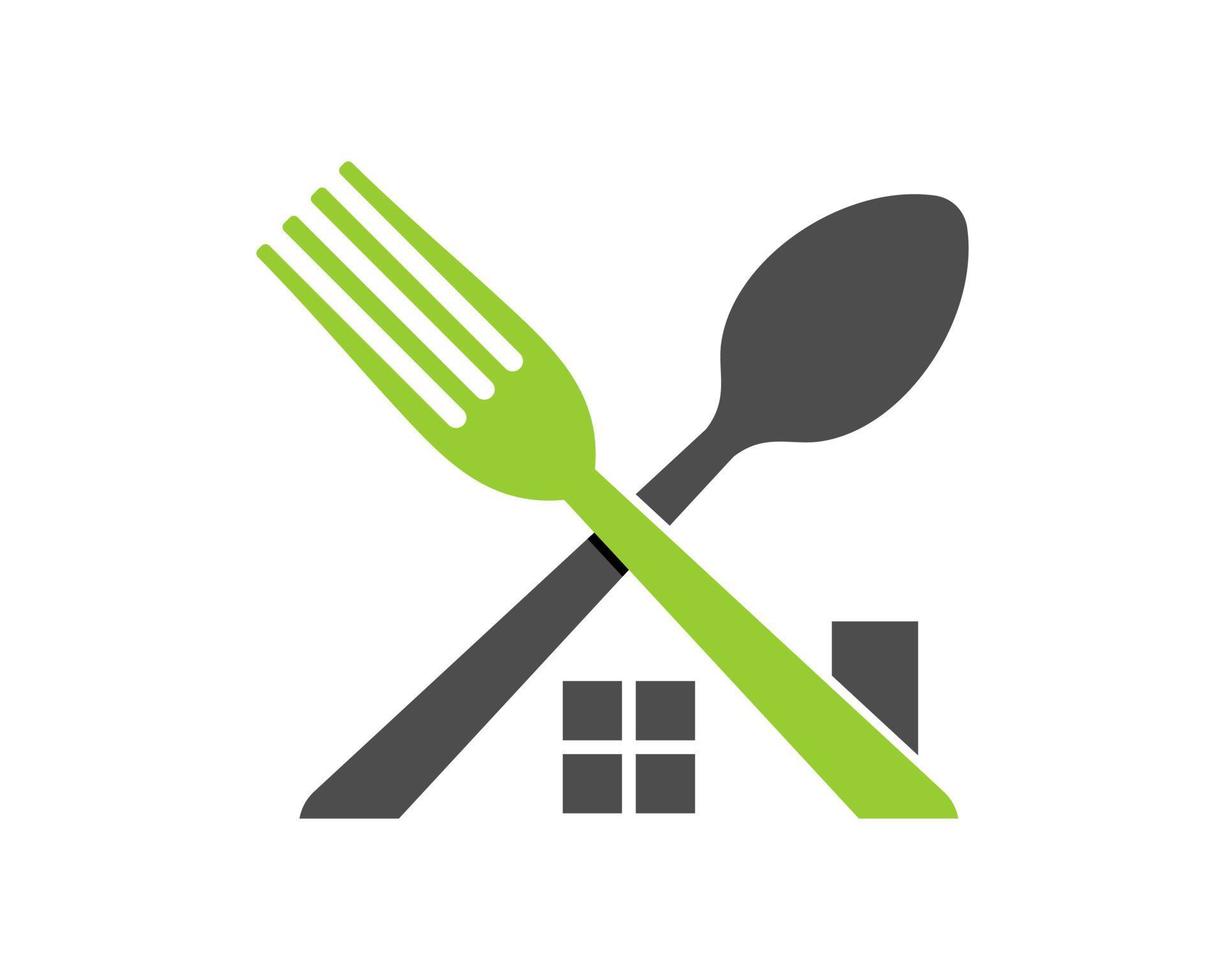 Crossed fork and spoon with window in the middle vector