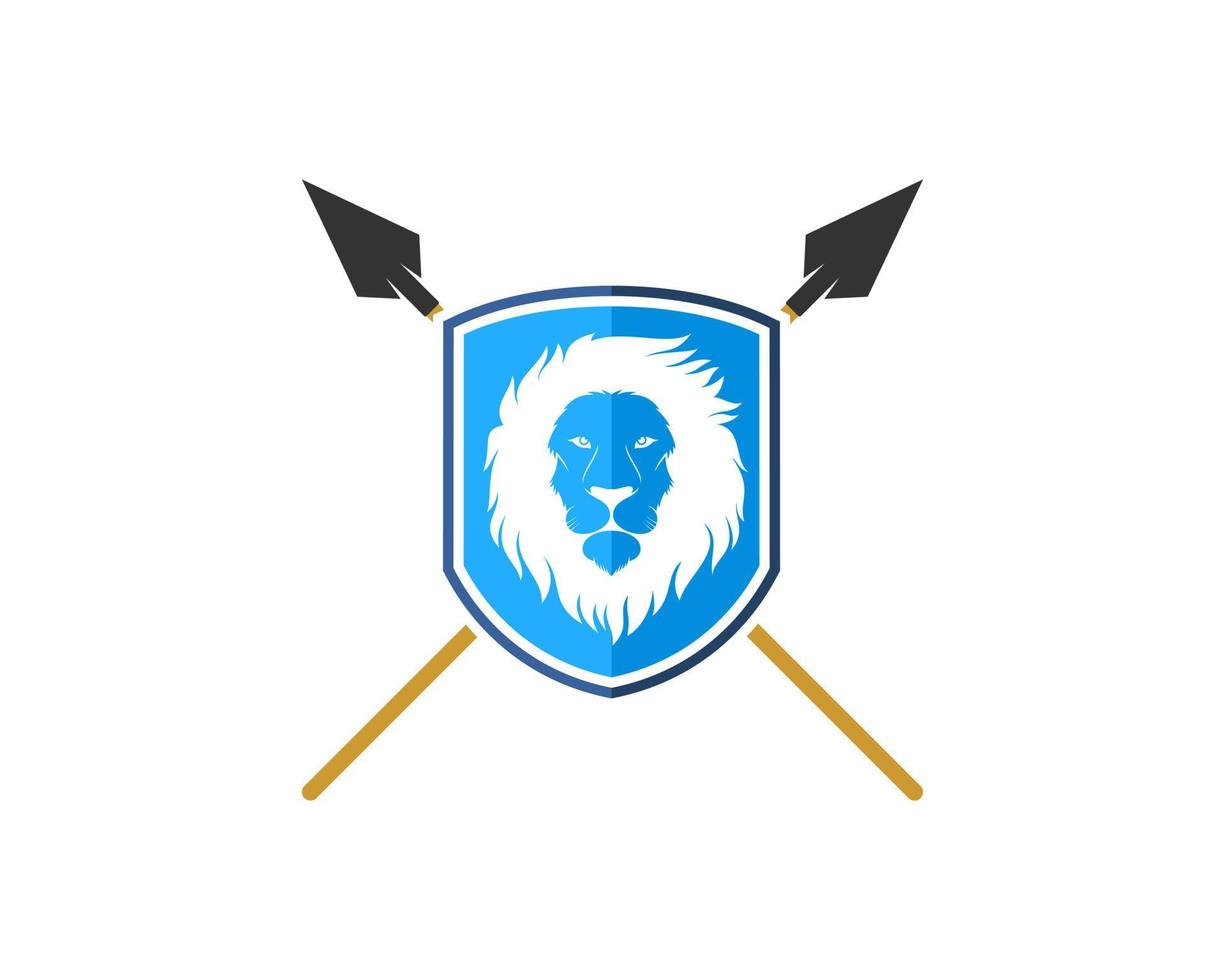 Shield with lion head and cross spear vector