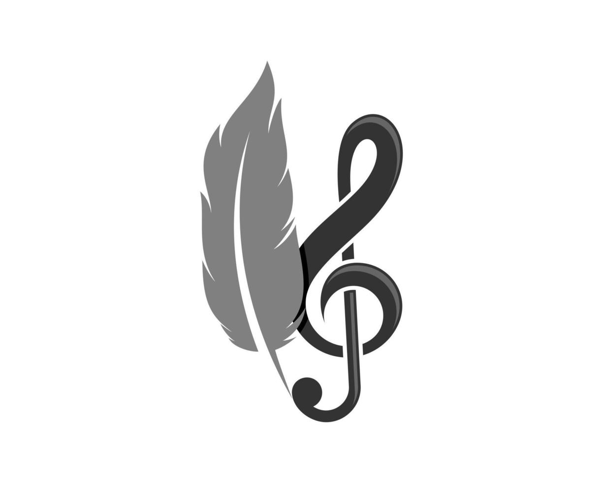 Music writer with feather and g clef logo vector