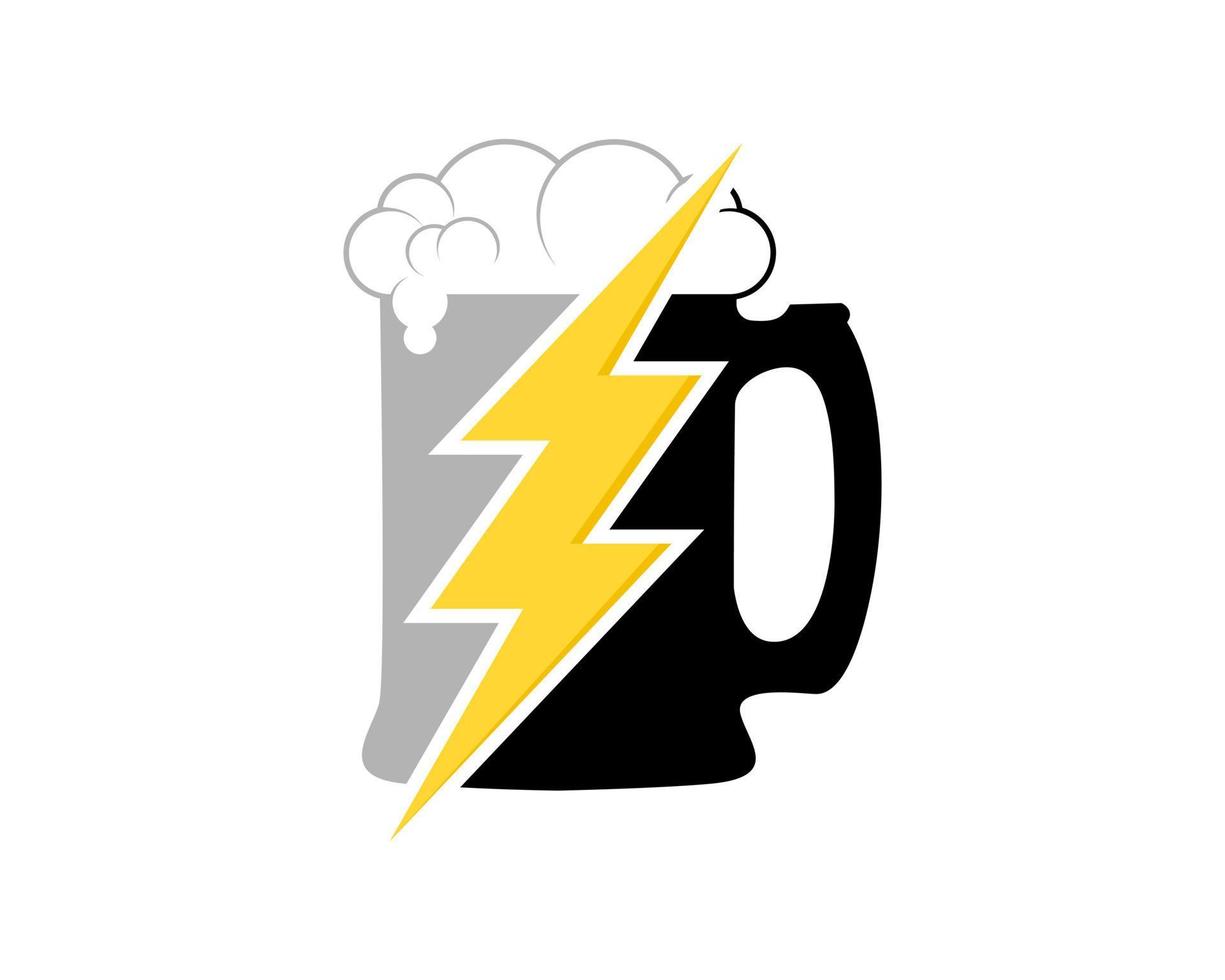 Vaso de cerveza con símbolo eléctrico en el medio. vector