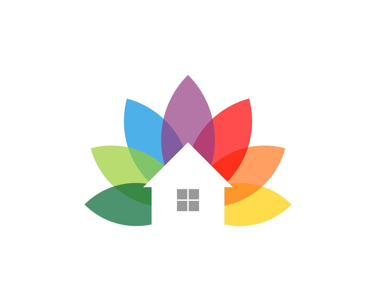 Rainbow leaf with simple house vector