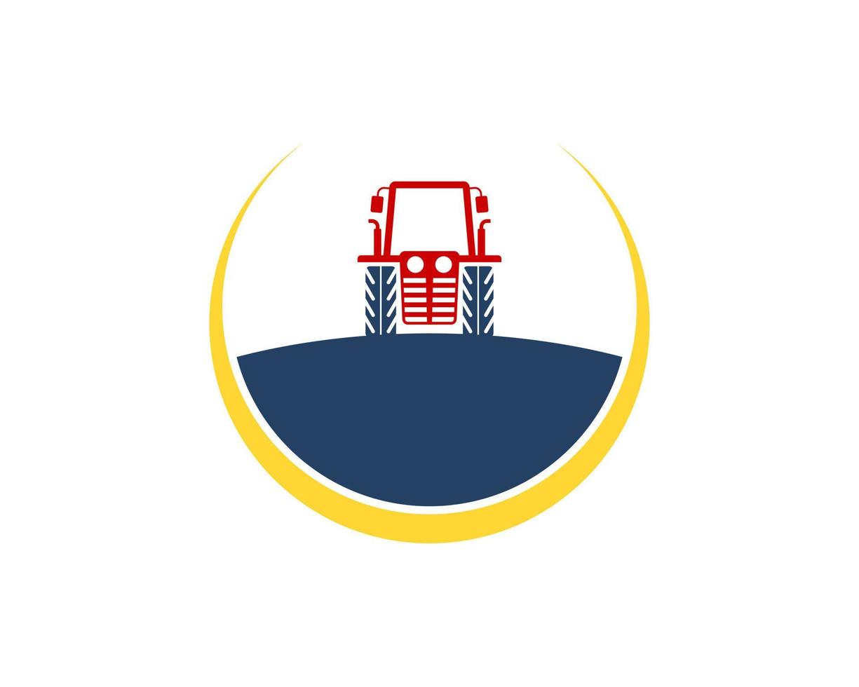 Circle yellow swoosh with farm tractor inside vector