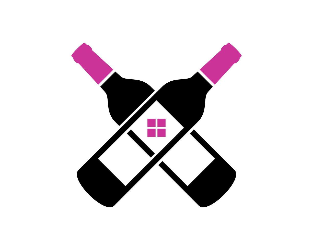 Crossed wine bottle with window house in the middle vector