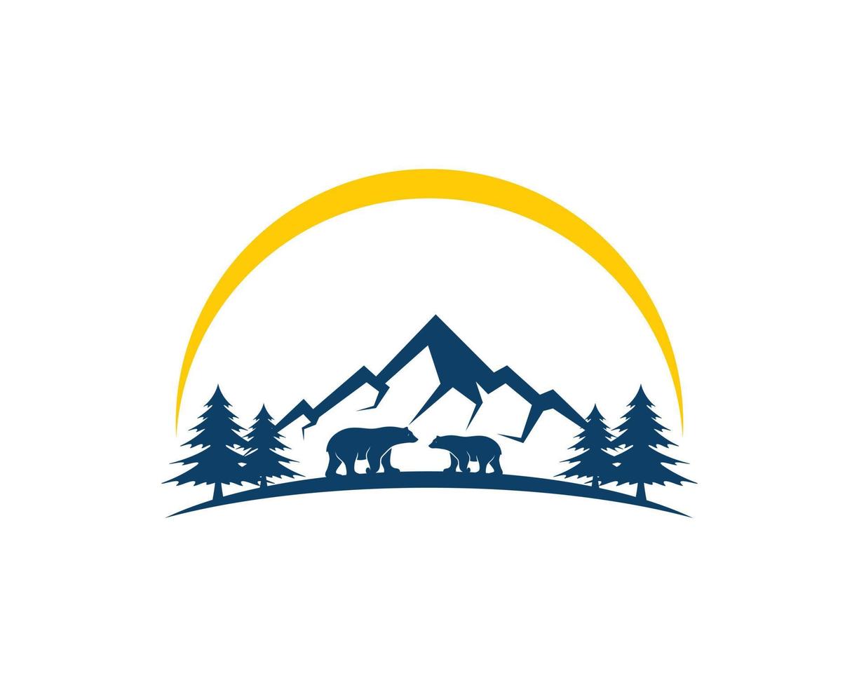 Mountain with two bear in the forest vector