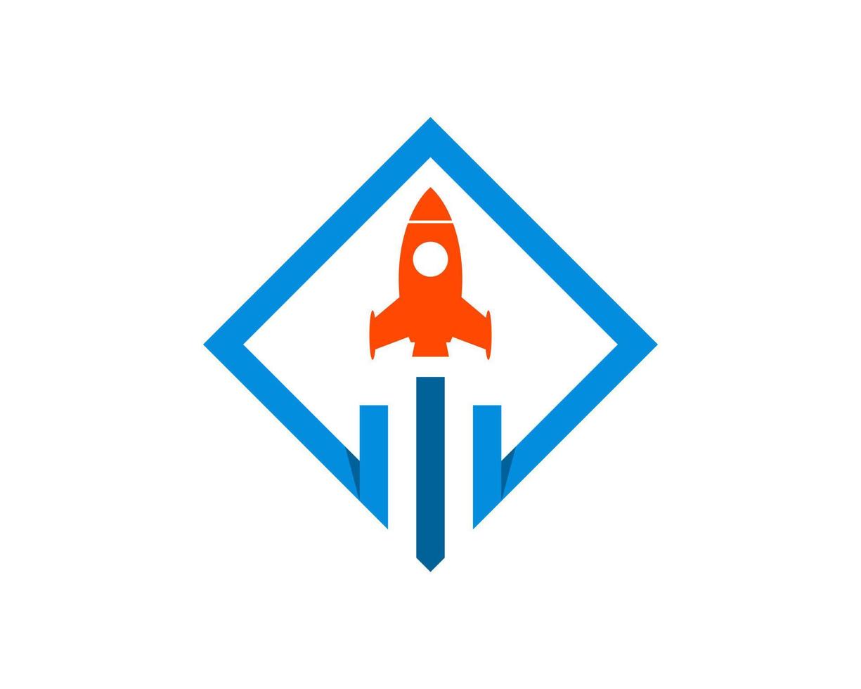 Simple square shape with rocket launch inside vector