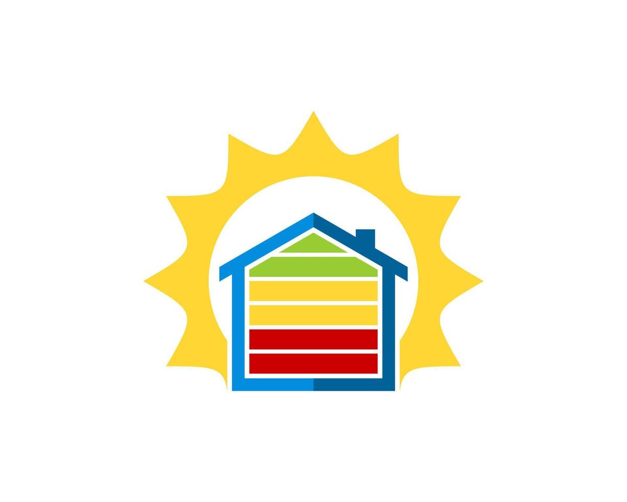 Shinning sun with house and battery vector
