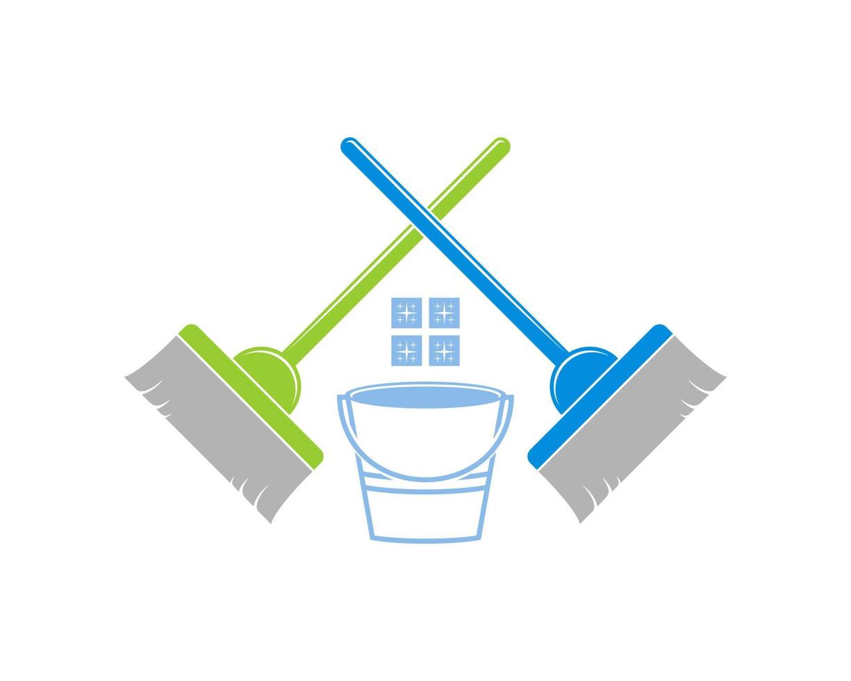 Crossed mop with cleaning home vector