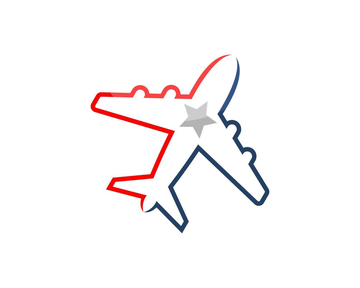 Flying airplane with outline and star inside vector