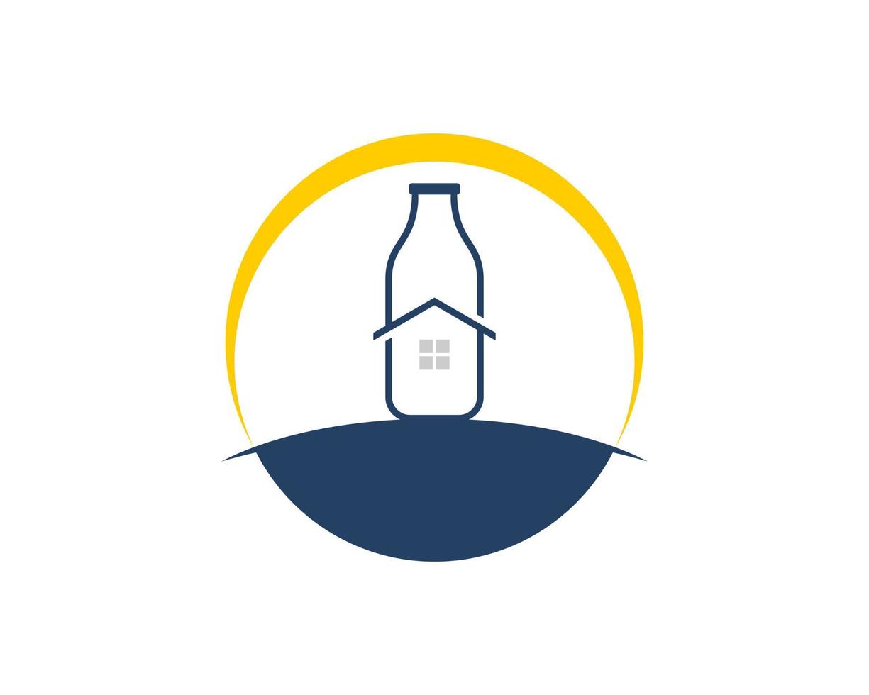 Milk bottle with house and swoosh vector