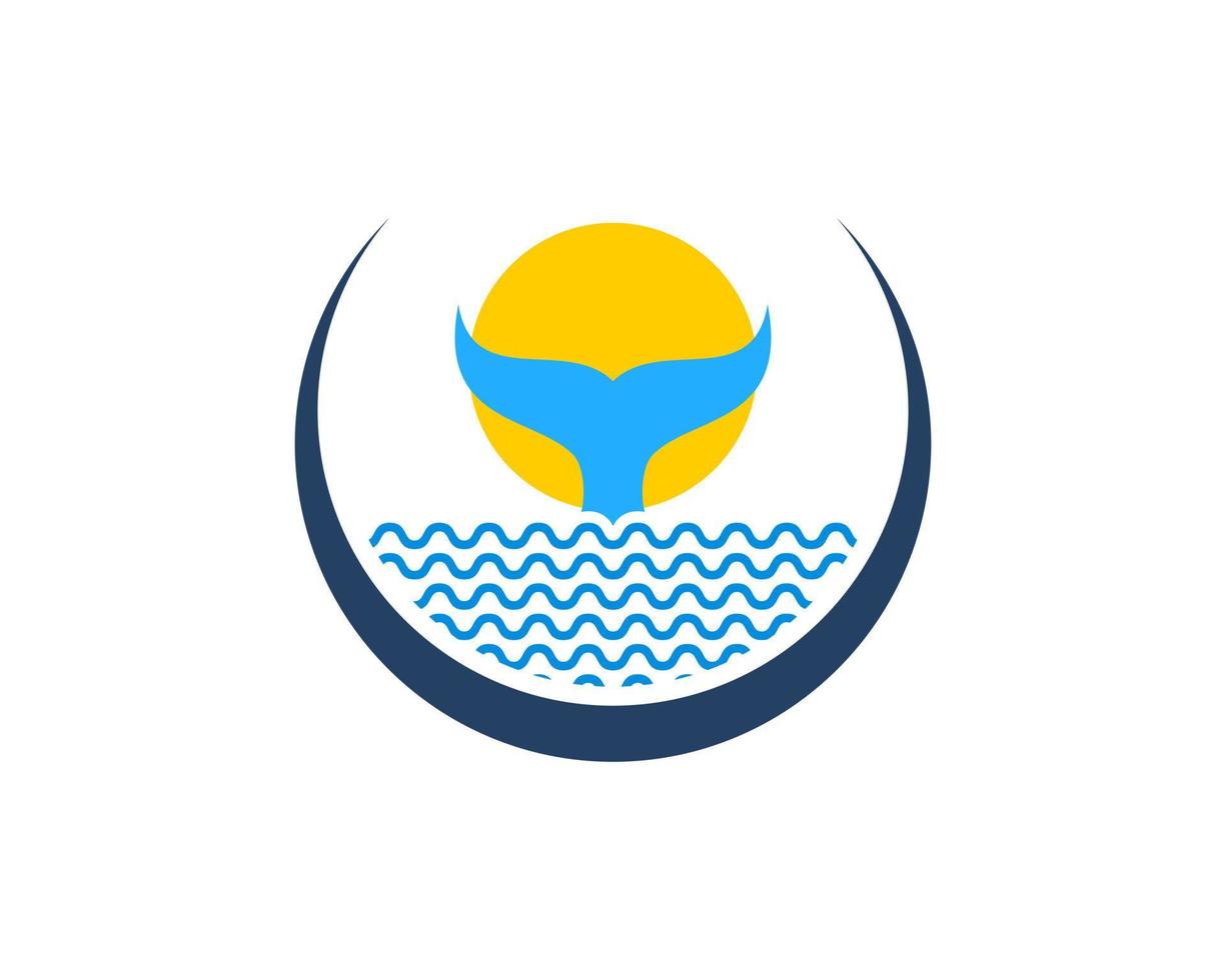 Circle swoosh with whale tail in the sea vector