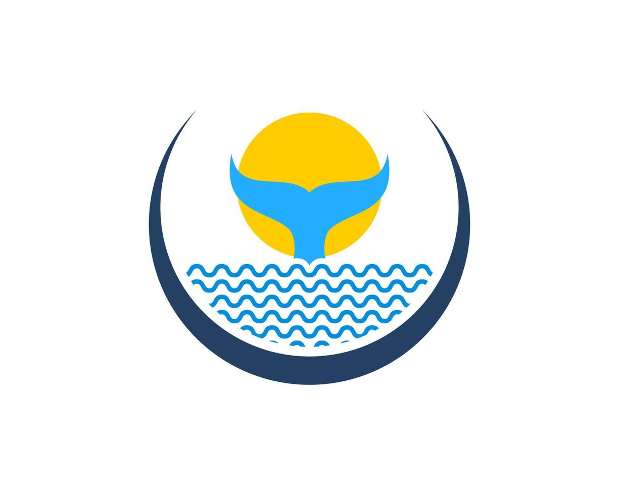 Circle swoosh with whale tail in the sea vector