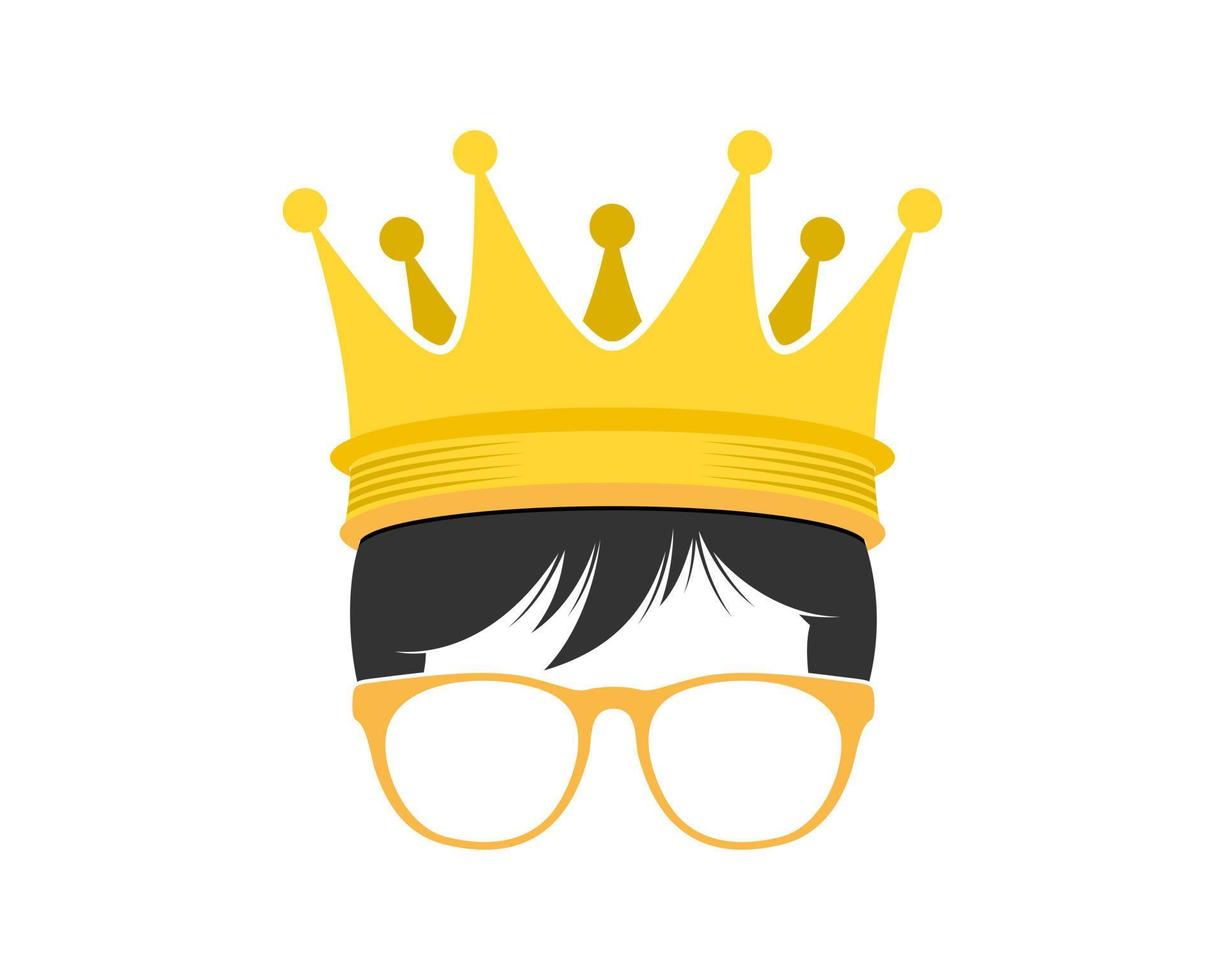 King geek boy with crown and yellow eyeglasses vector