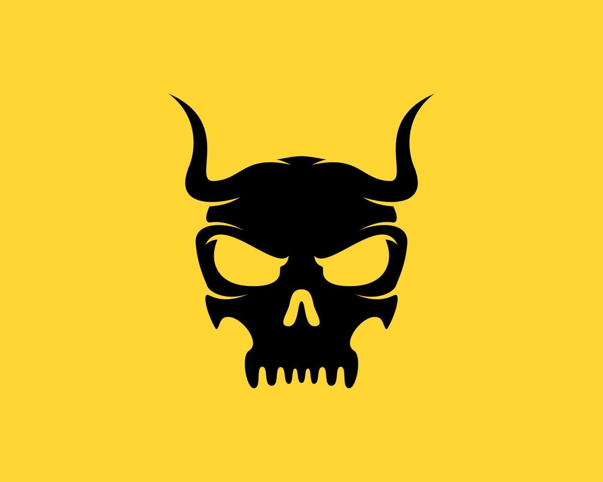 Black skull head with two horn on the top vector