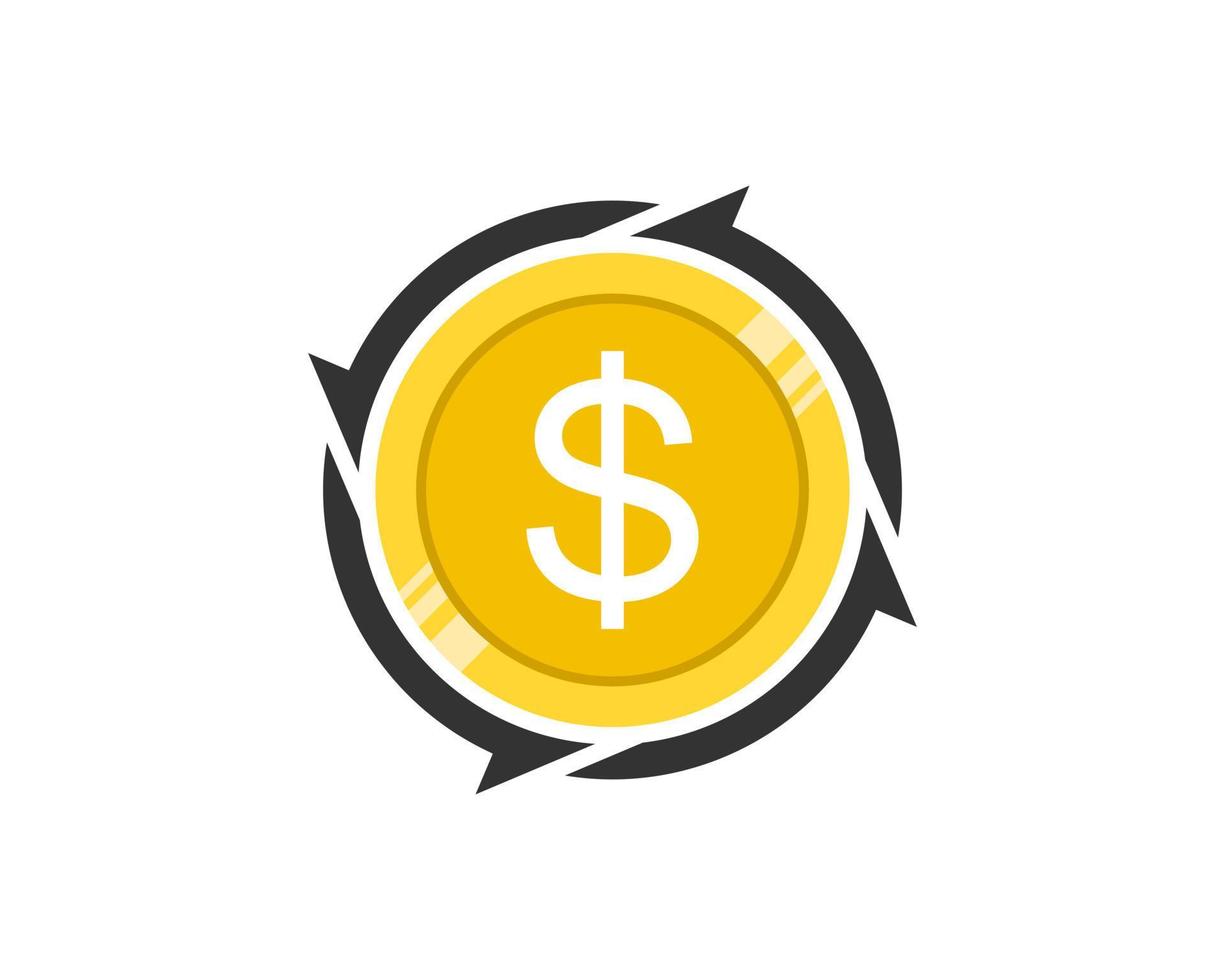 Circular arrow with gold money coins inside vector