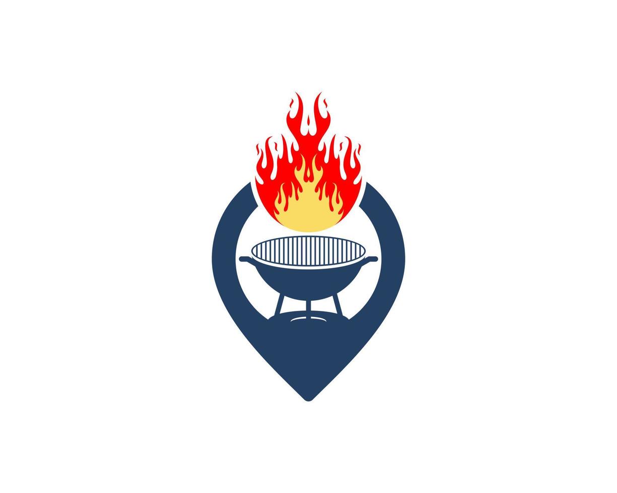 Pin location with barbeque pan and fire vector