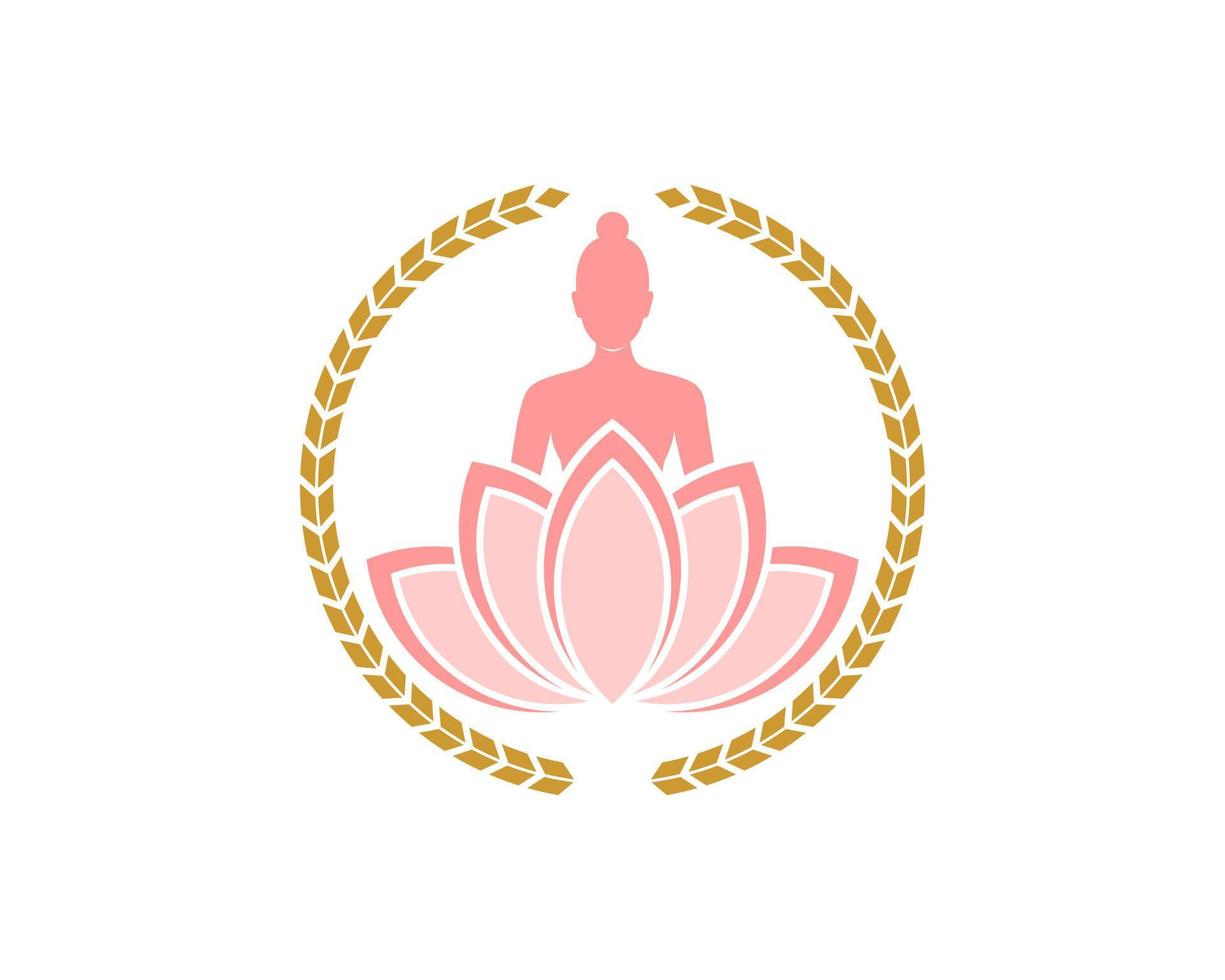 Circular wheat with women yoga and lotus flower vector