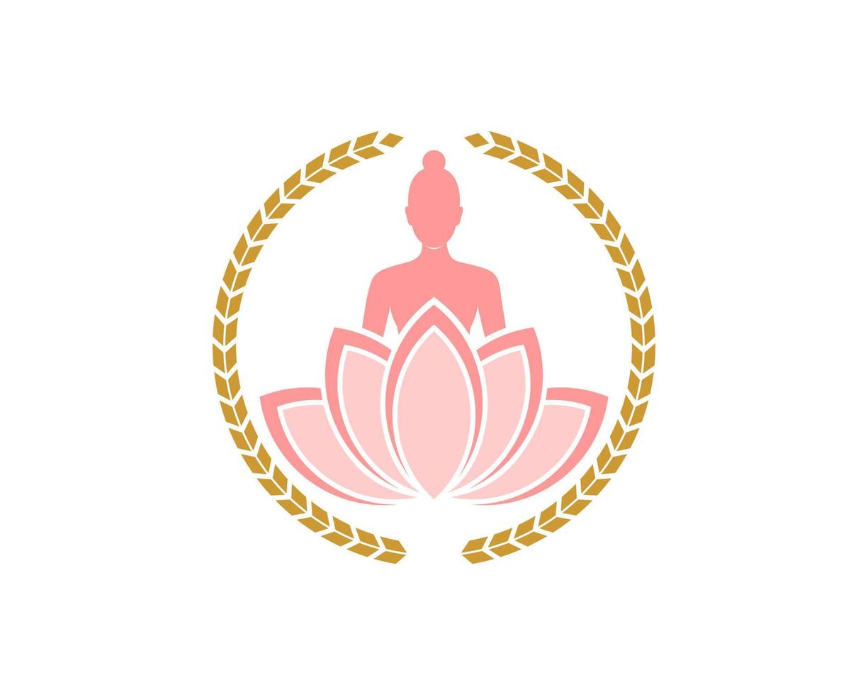 Circular wheat with women yoga and lotus flower vector