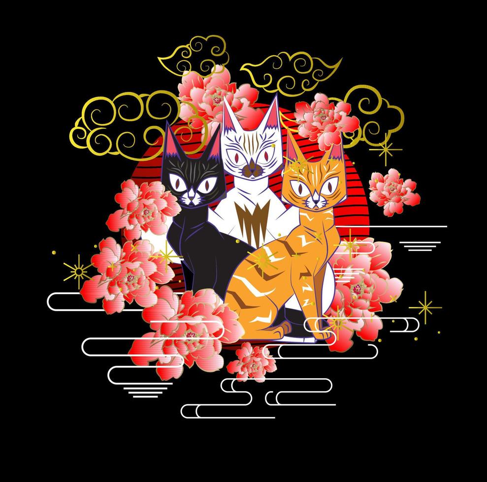 diseño de ilustración de gato para sukajan is mean japan tradicional tela o camiseta con bordado digital dibujado a mano mujeres camisetas verano casual manga corta hip hop camiseta streetwear vector