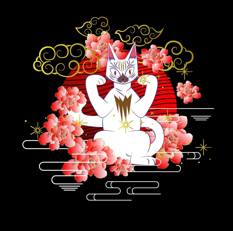 diseño de ilustración de gato para sukajan is mean japan tradicional tela o camiseta con bordado digital dibujado a mano mujeres camisetas verano casual manga corta hip hop camiseta streetwear vector