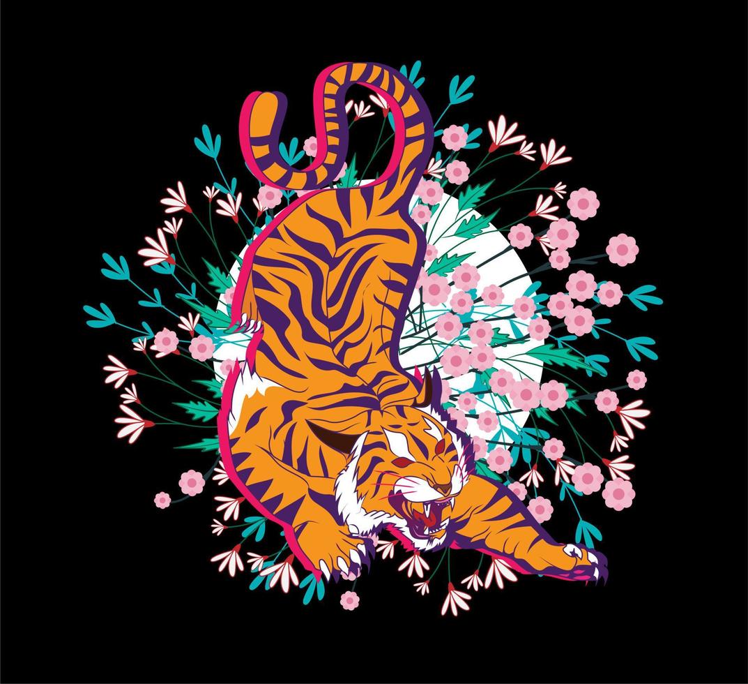 tiger illustration design for sukajan is mean japan traditional cloth or t-shirt with digital hand drawn Embroidery Men T-shirts Summer Casual Short Sleeve Hip Hop T Shirt Streetwear vector