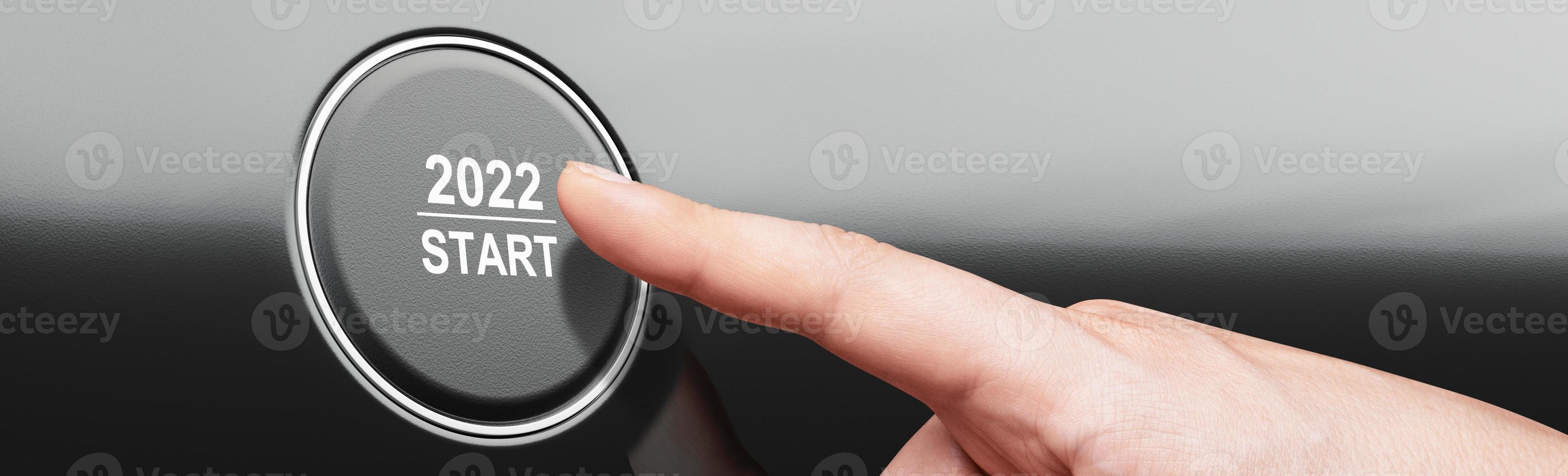 Start 2022. Happy New Year button. 3D illustration photo