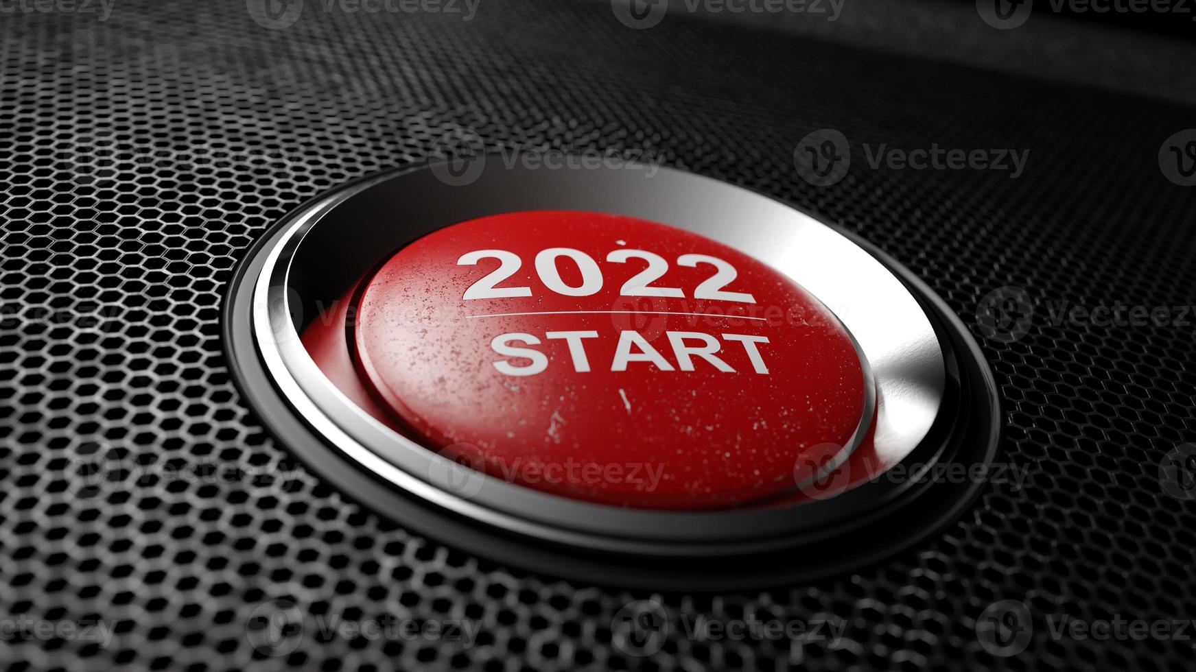 Start 2022. Happy New Year button. 3D illustration photo