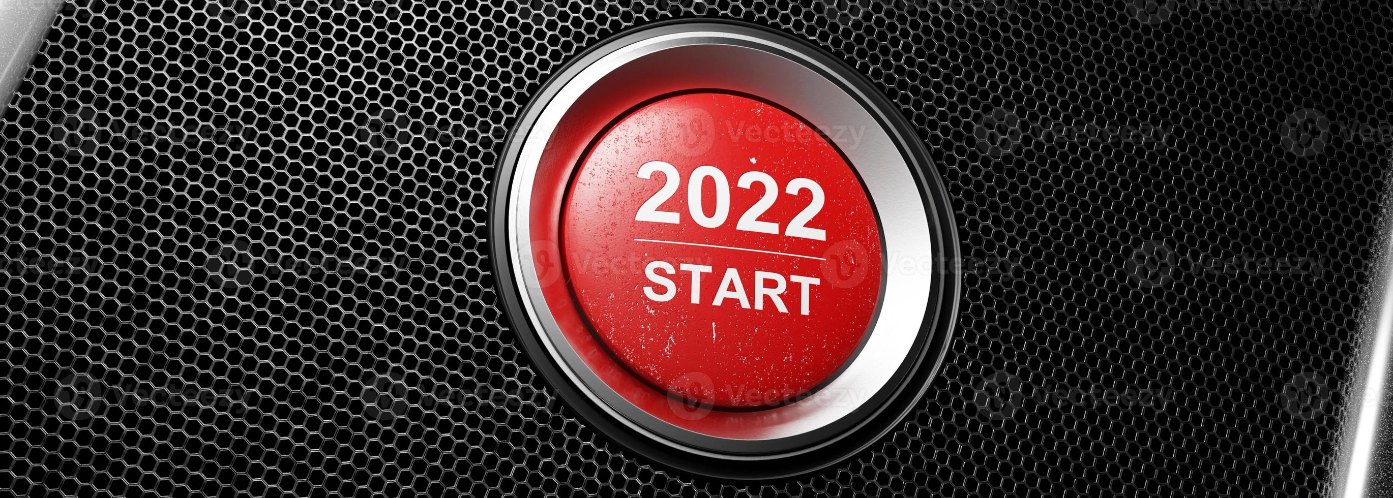 Start 2022. Happy New Year button. 3D illustration photo