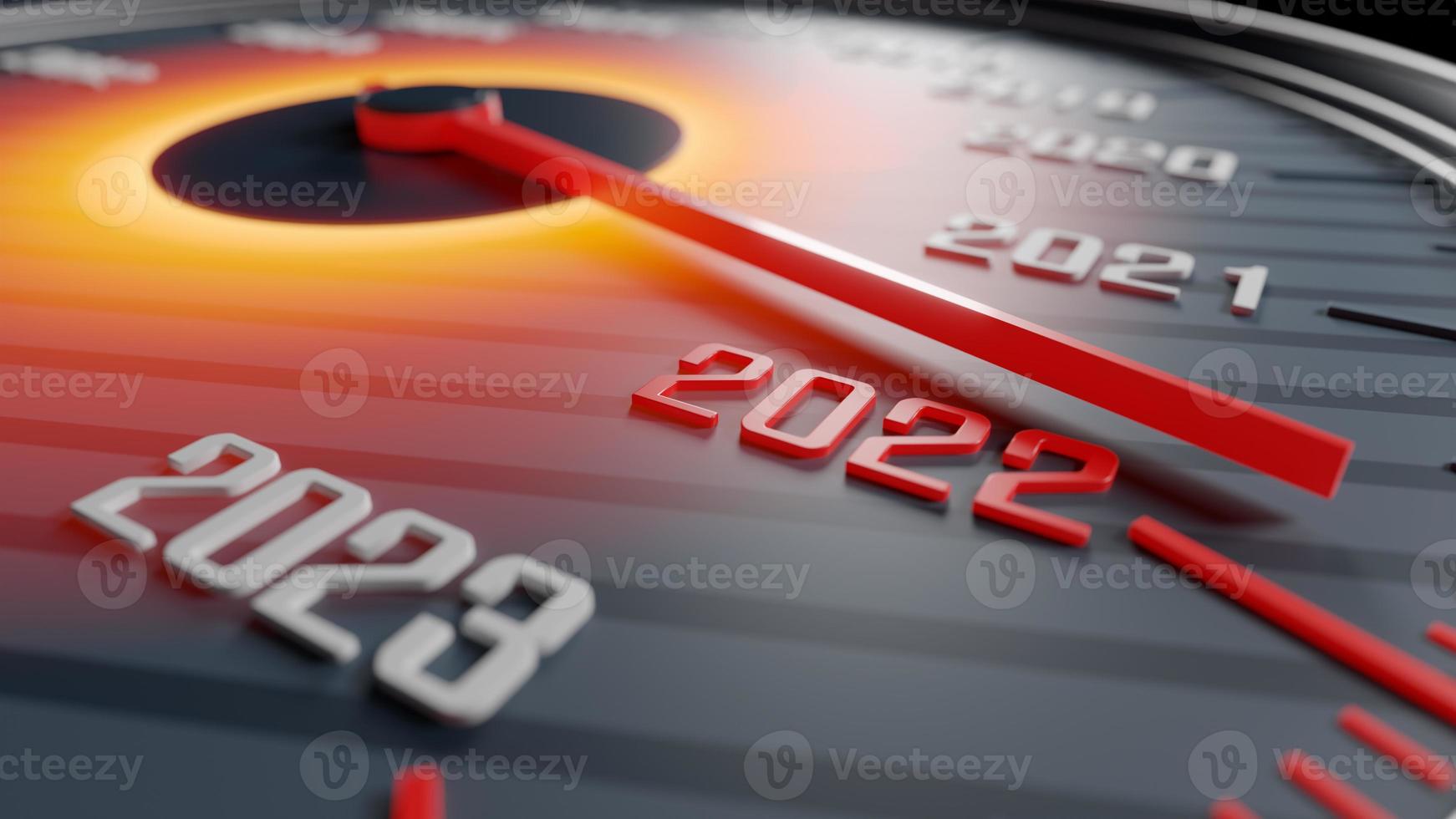 Happy New Year background for 2022 with speedometer. 3D illustration photo