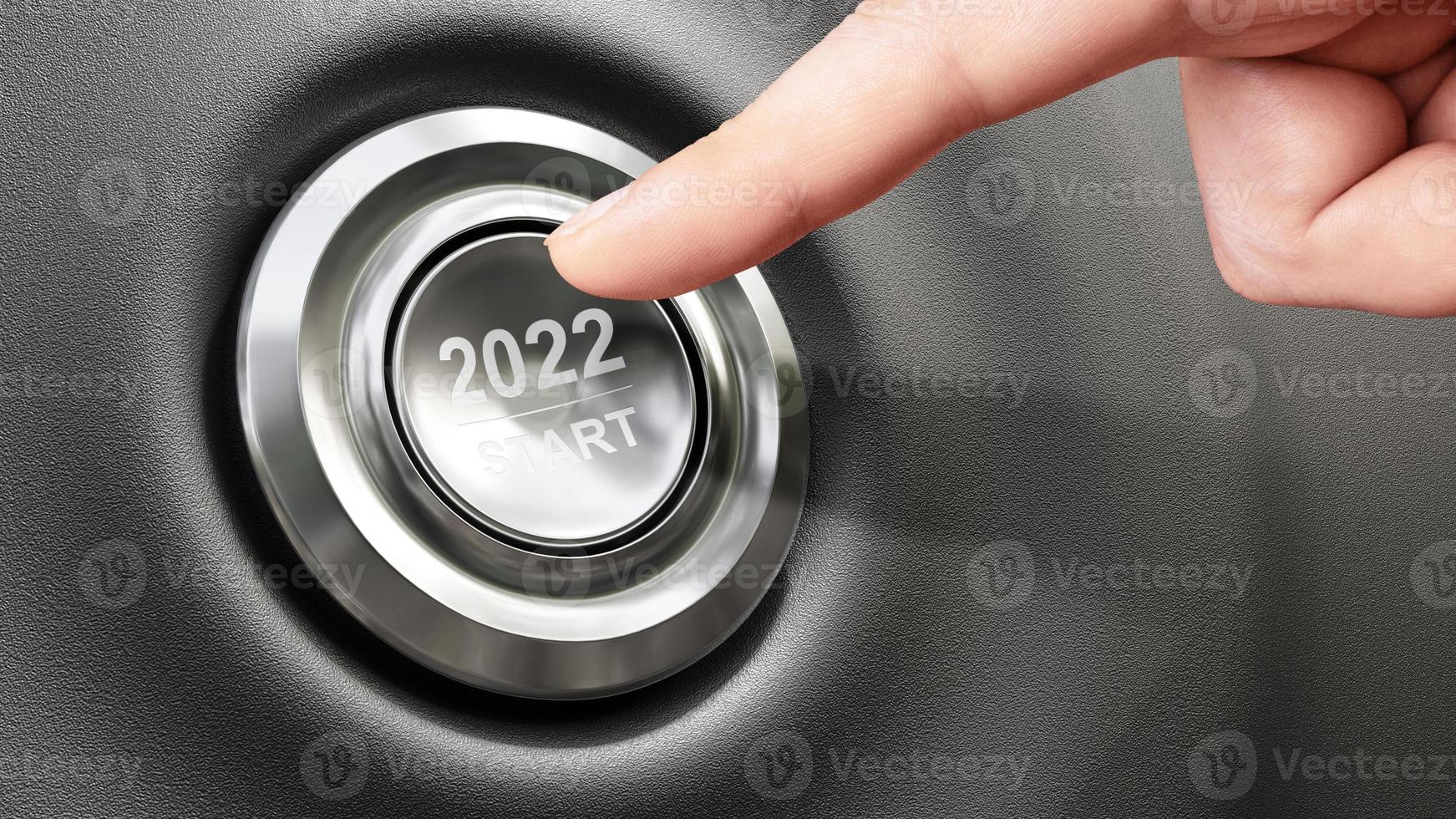 Start 2022. Happy New Year button. 3D illustration photo