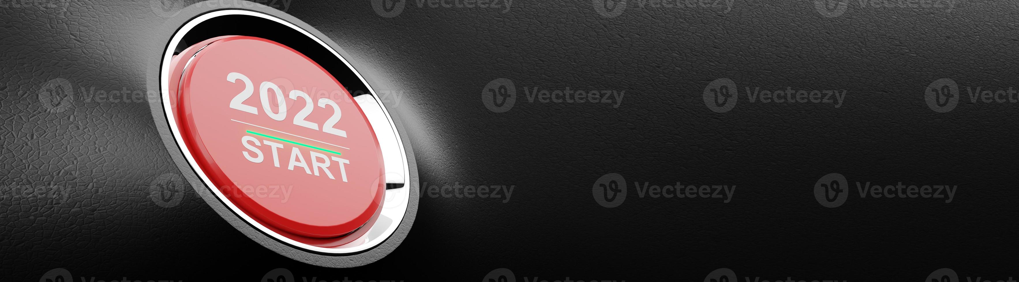 Start 2022. Happy New Year button. 3D illustration photo