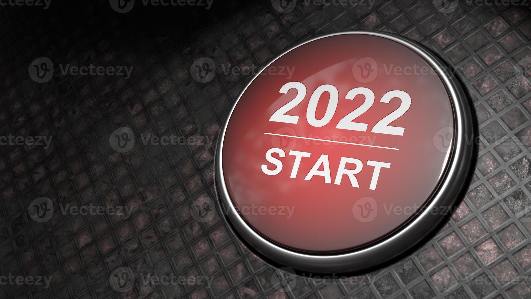 Start 2022. Happy New Year button. 3D illustration photo