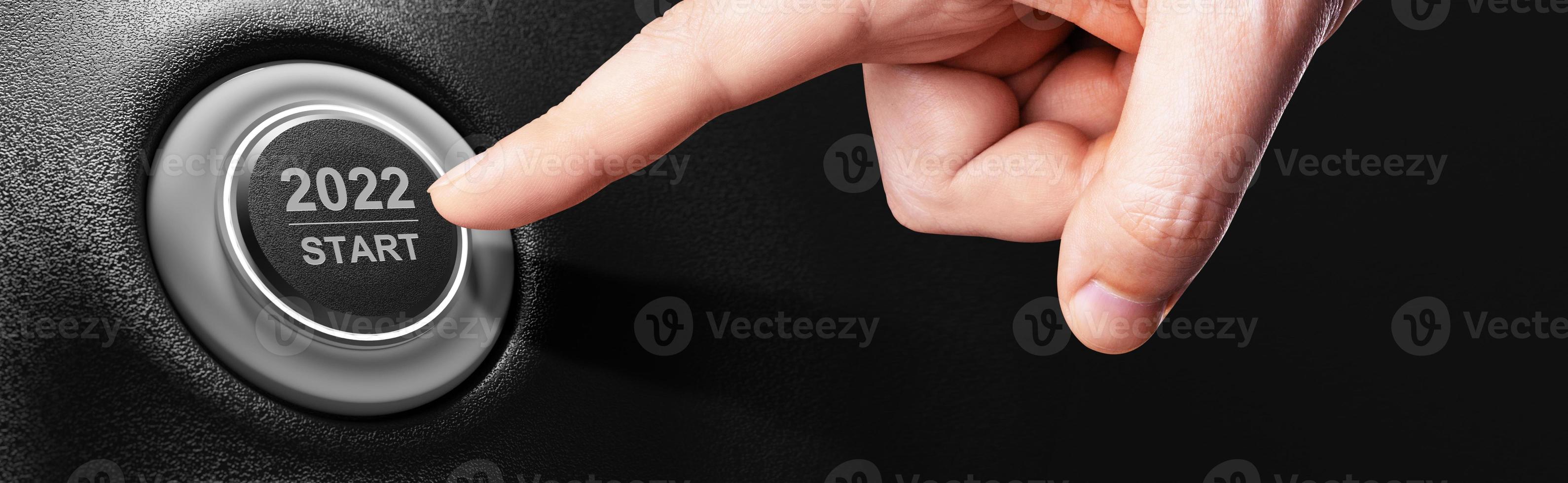 Start 2022. Happy New Year button. 3D illustration photo