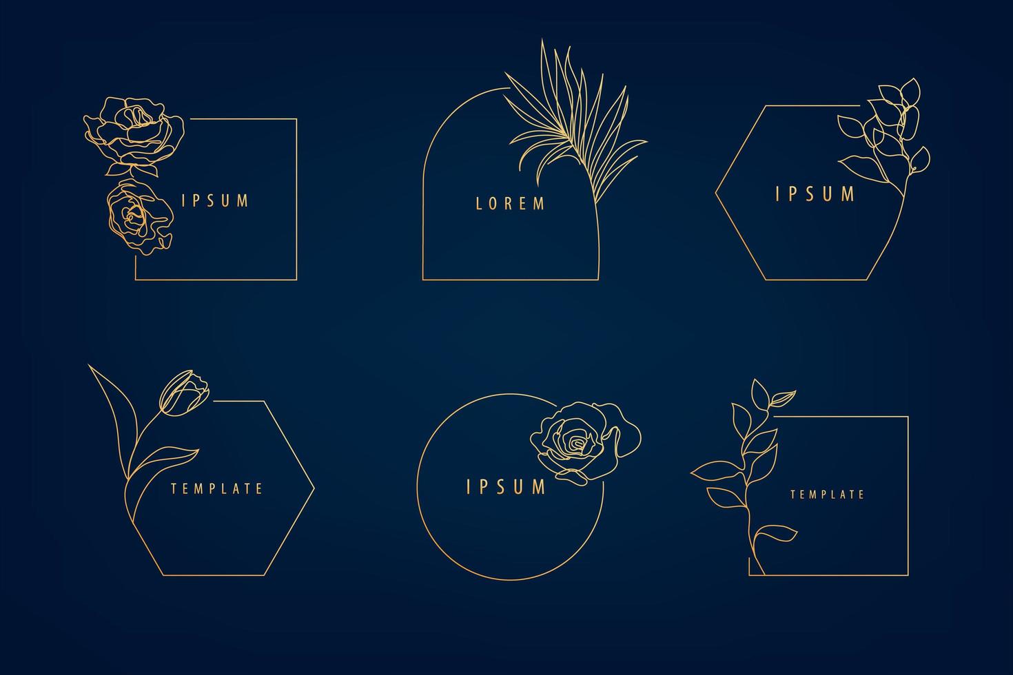 Vector set of luxury artdeco floral frames, logo design templates and monogram concepts, linear style emblems for fashion, beauty, social net