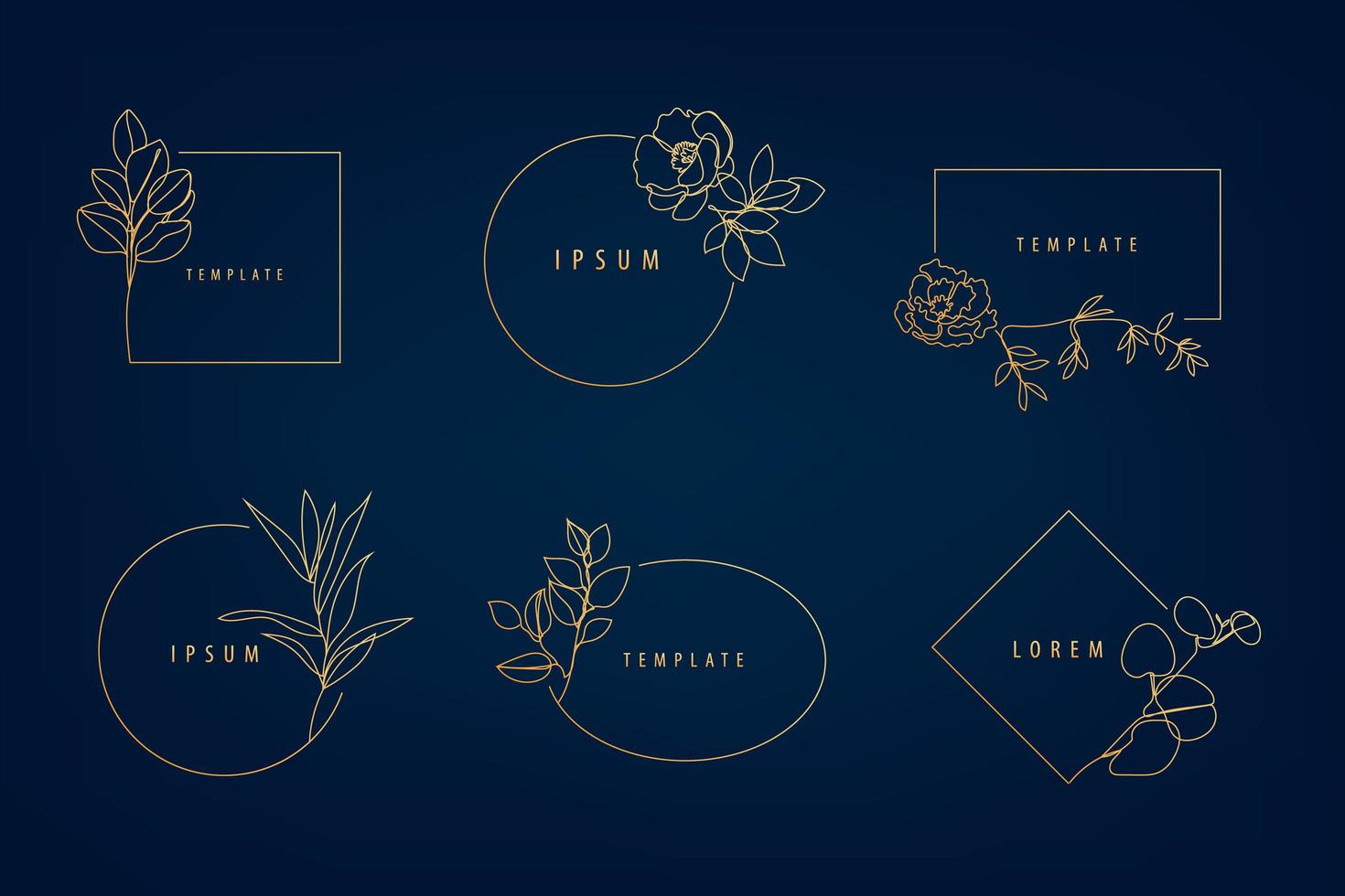 vector conjunto de marcos florales artdeco de lujo, plantillas de diseño de logotipos y conceptos de monogramas, emblemas de estilo lineal para la moda, la belleza, la red social