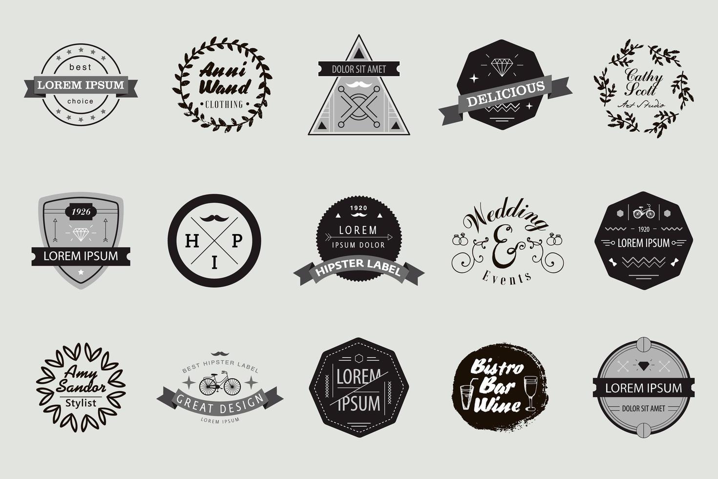 vector conjunto de etiquetas hipster, insignias, logotipos y elementos de diseño vectorial.