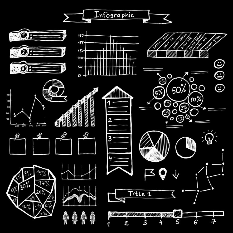 conjunto de vectores de infografías de doodle dibujados a mano