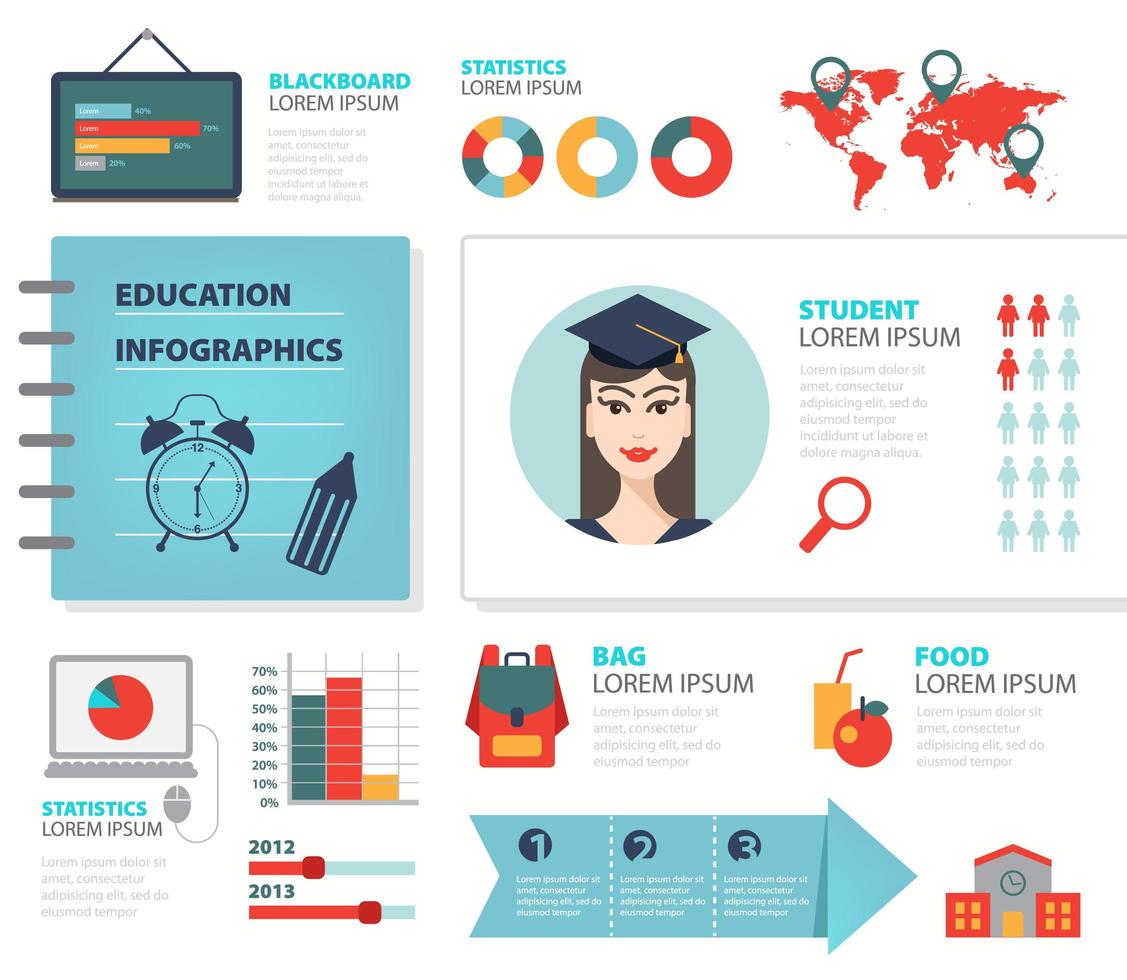 vector, conjunto, educación, infografía, iconos vector