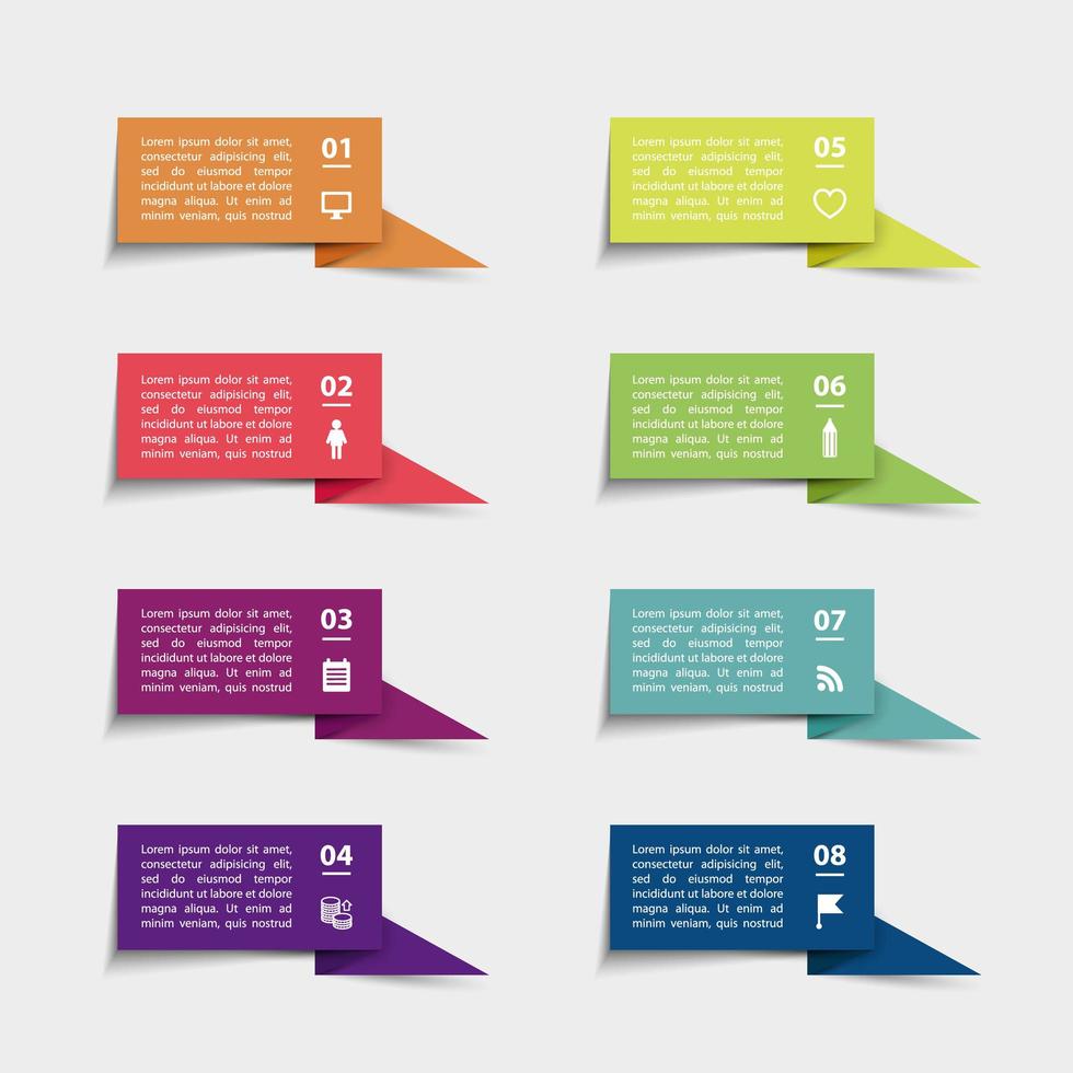 Vector paper flag stickers and labels with realistic shadows for infographic set.