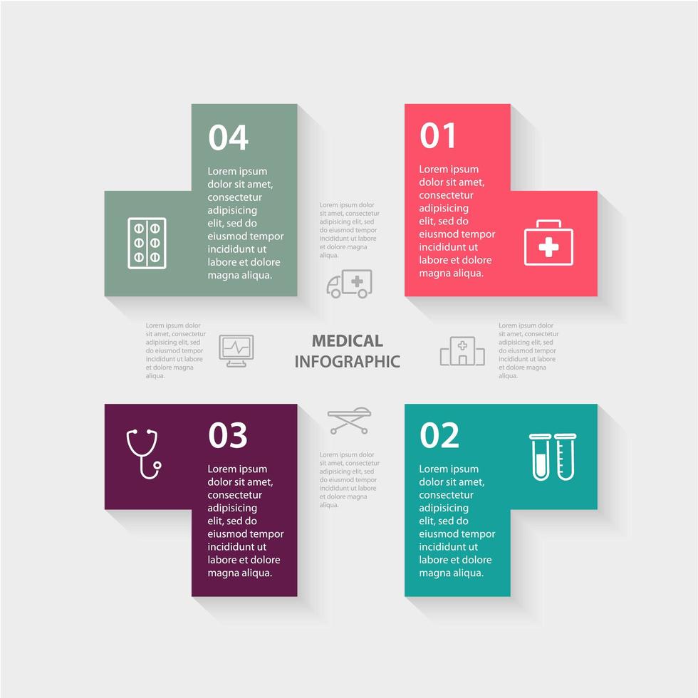 vector más signo infografía. plantilla para diagrama, gráfico, presentación y tabla. concepto de salud médica con opciones, piezas, pasos o procesos.