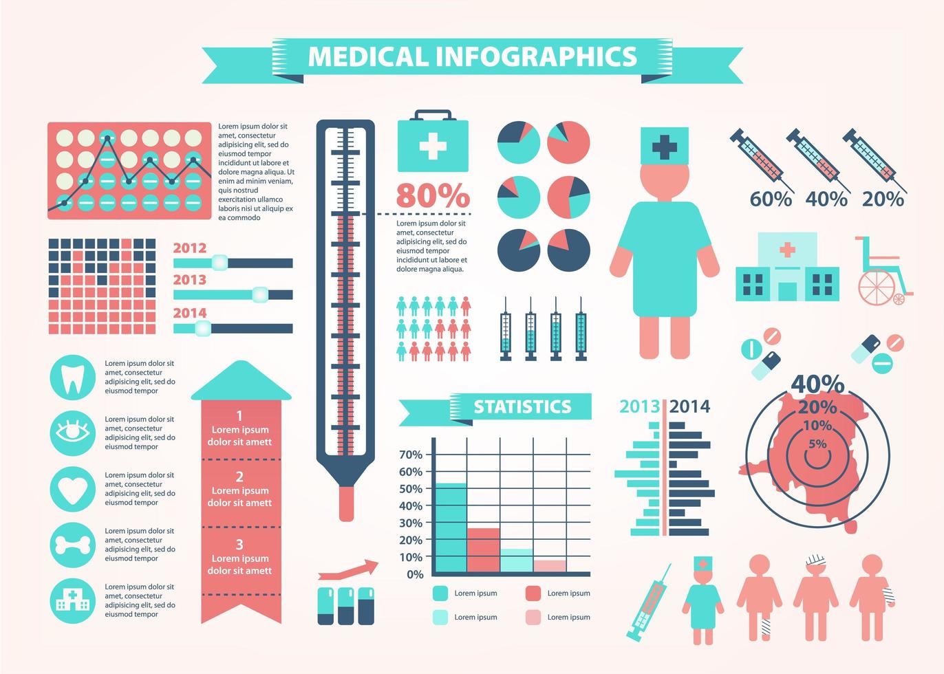 médicos, iconos de salud y elementos de datos, infografía. vector